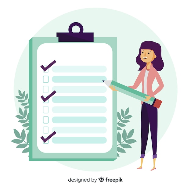Fondo mujer trabajando en lista de comprobación