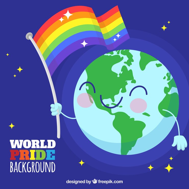 Vector gratuito fondo de mundo feliz con bandera del orgullo