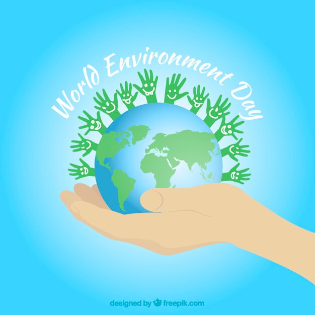 Vector gratuito fondo de mundo con manos verdes