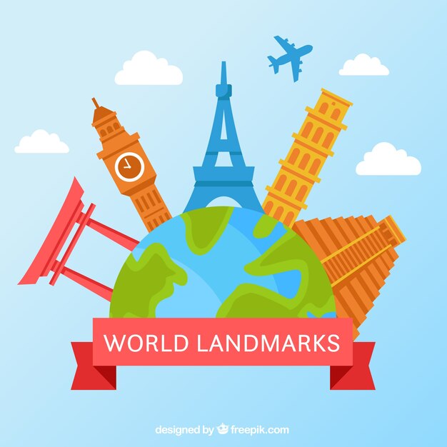 Fondo de mundo con monumentos  en estilo plano