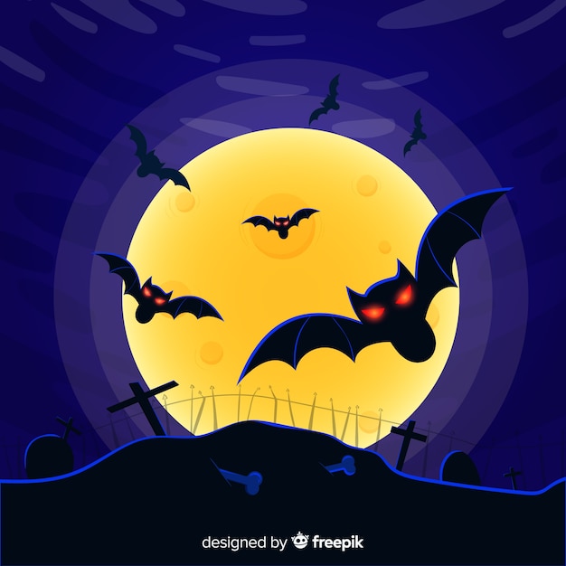 Vector gratuito fondo de murciélago de halloween en diseño plano