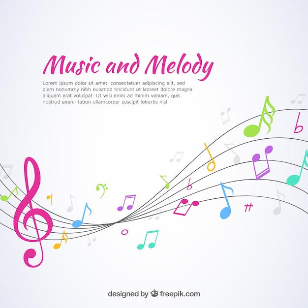 Fondo de música con pentagrama y notas de colores
