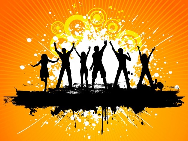 Fondo naranja de siluetas de fiesta