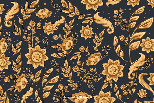 Vector gratuito fondo natural con flores decorativas doradas