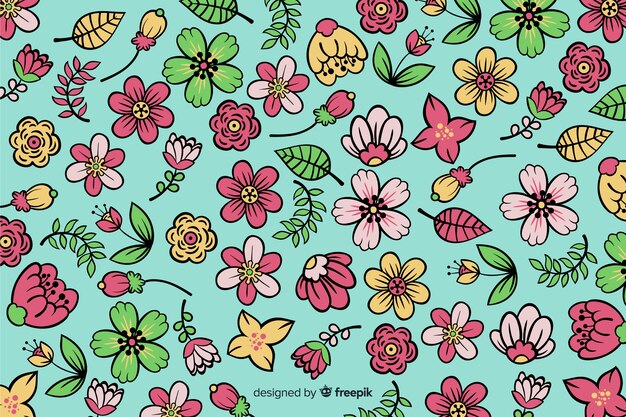 Fondo natural con flores dibujadas a mano
