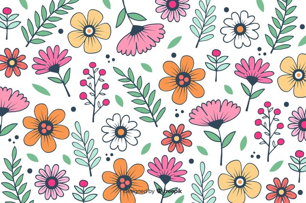 Fondo natural con flores dibujadas a mano