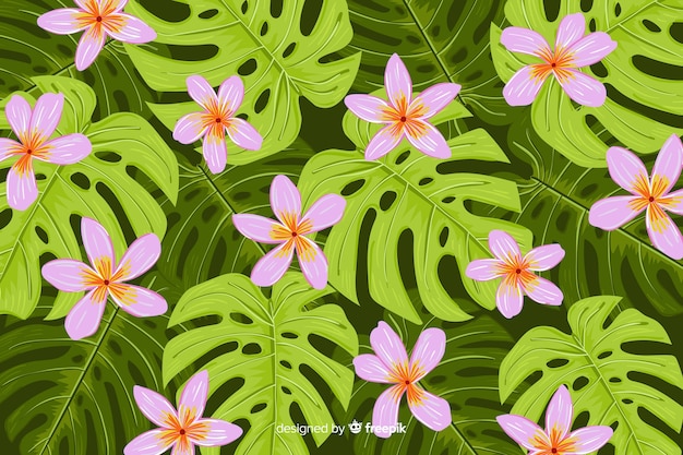 Vector gratuito fondo natural con flores tropicales