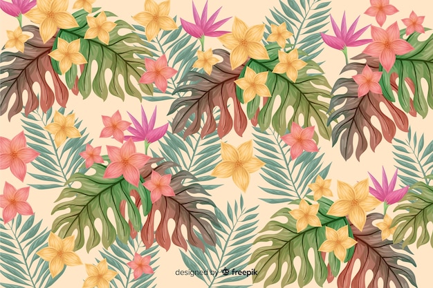 Vector gratuito fondo natural con flores tropicales