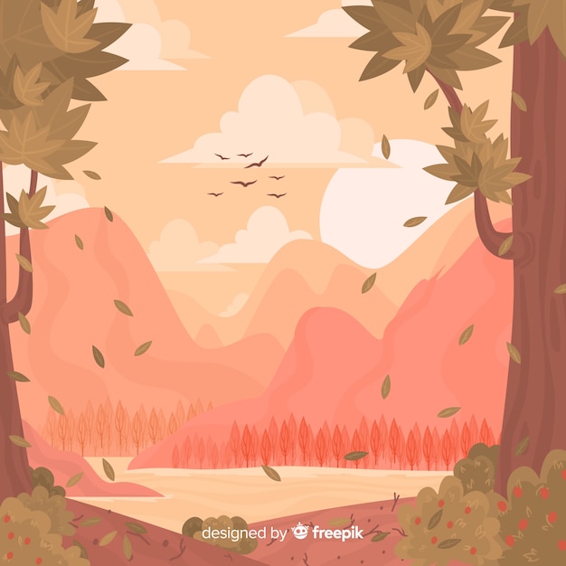 Vector gratuito fondo natural con paisaje en diseño plano