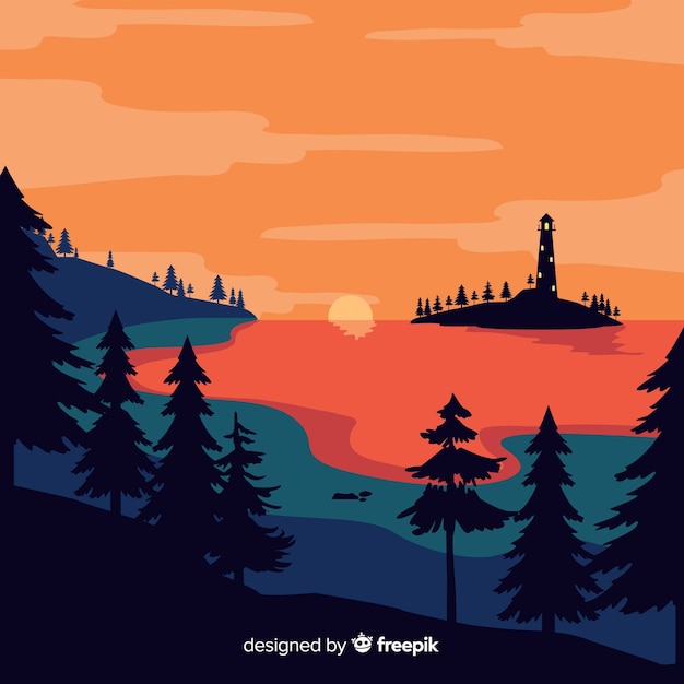 Vector gratuito fondo natural con paisaje en diseño plano