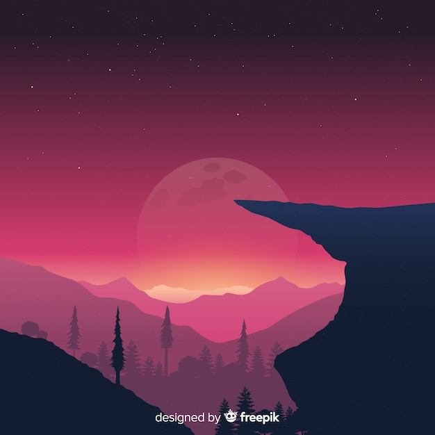 Fondo natural con paisaje en diseño plano