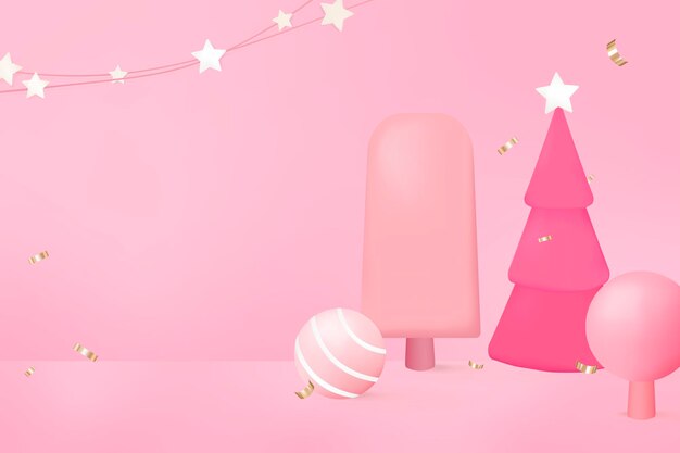 Fondo de Navidad 3D, vector de diseño festivo y rosa