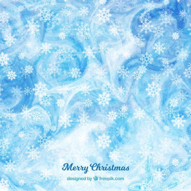 Fondo de navidad en acuarela azul con copos de nieve