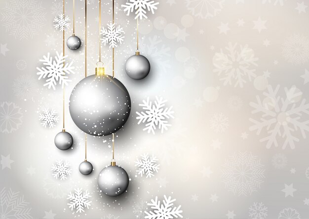 Fondo de Navidad con adornos y copos de nieve