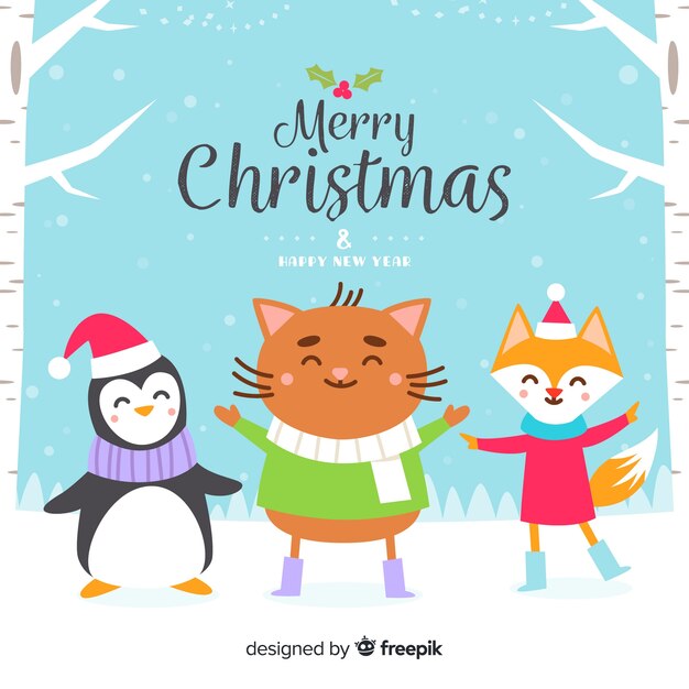 Fondo navidad animales amistosos