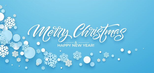Fondo de Navidad azul festivo con copos de nieve de papel. Diseño de fondo de Navidad Papercut para postal, banner, flyer. Ilustración de vector EPS10