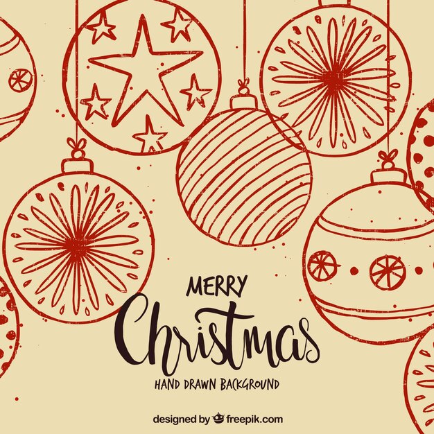 Fondo de navidad con bolas dibujadas a mano