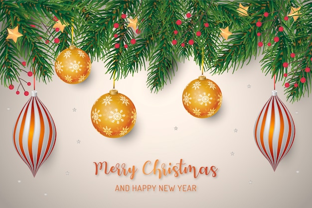 Fondo de Navidad con bolas doradas realistas