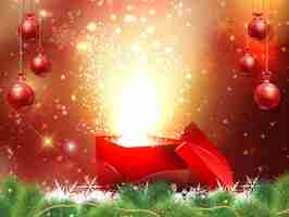 Vector gratuito fondo de navidad con caja de regalo y bolas de navidad