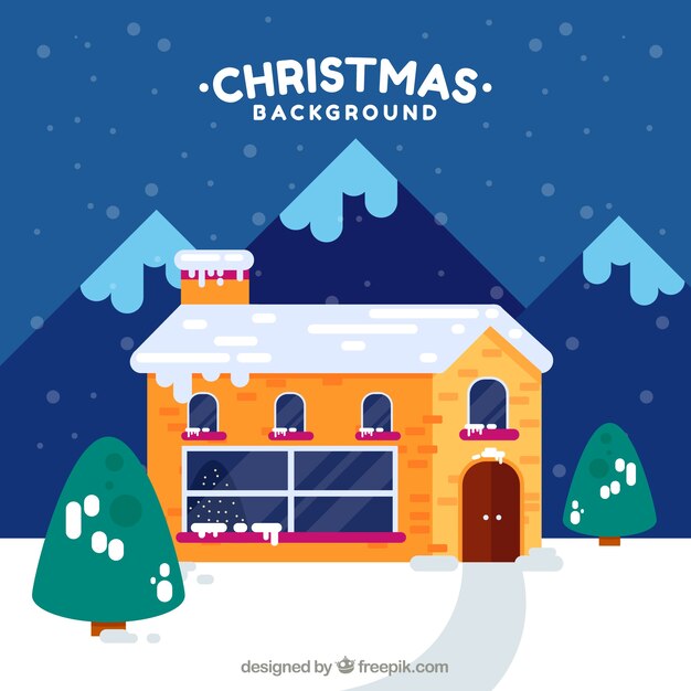Fondo de navidad con casa nevada 