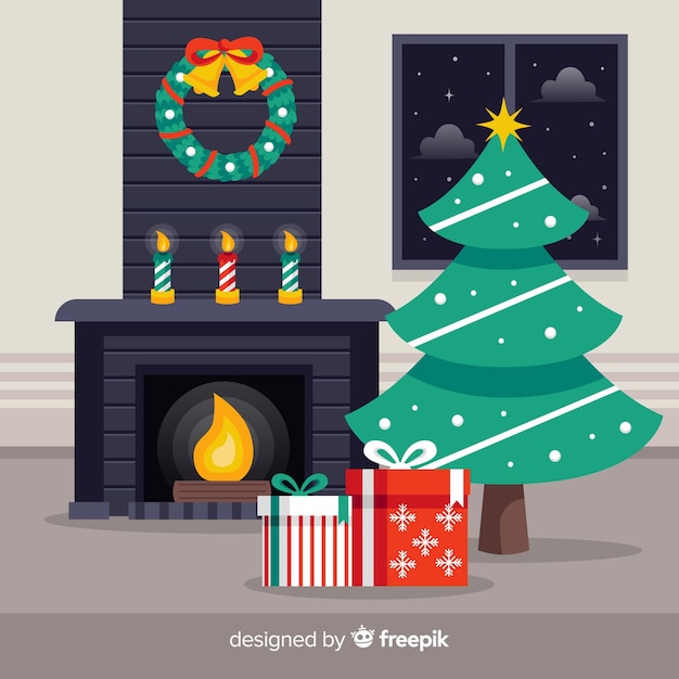 Fondo navidad chimenea simple