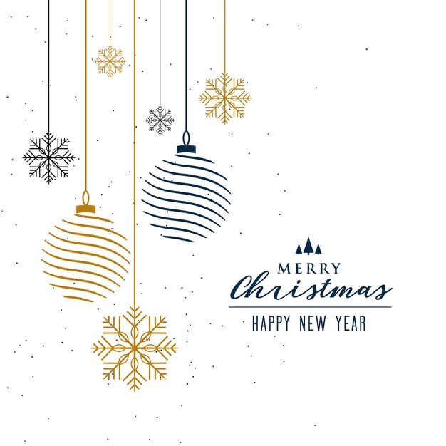 Fondo de navidad con decoración de bolas y copos de nieve