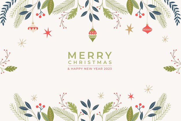 Fondo de Navidad dibujado a mano con flores y adornos