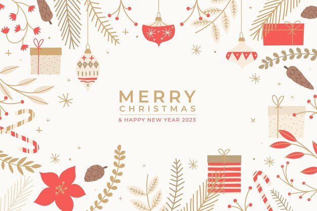 Fondo de Navidad dibujado a mano con flores y adornos