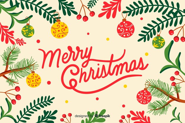 Fondo de Navidad dibujado a mano con globos y hojas
