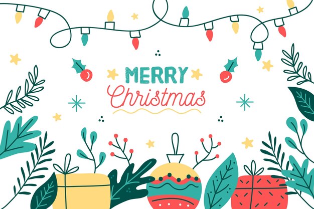 Fondo de navidad dibujado a mano con regalos y globo