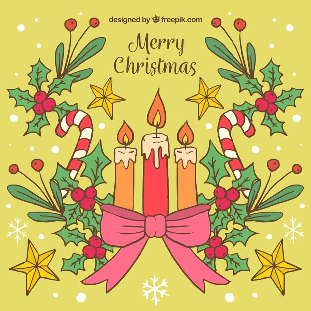 Fondo de navidad dibujado a mano con velas y piruletas