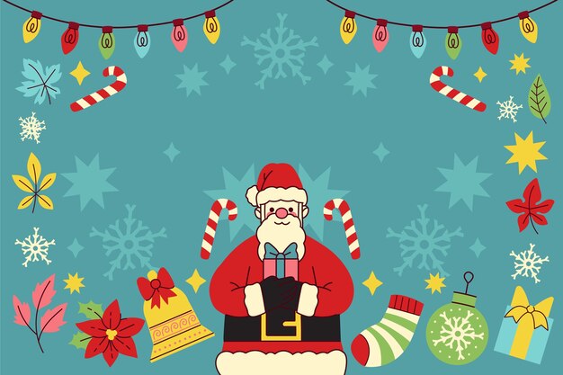 Fondo de navidad de diseño plano dibujado a mano con elementos