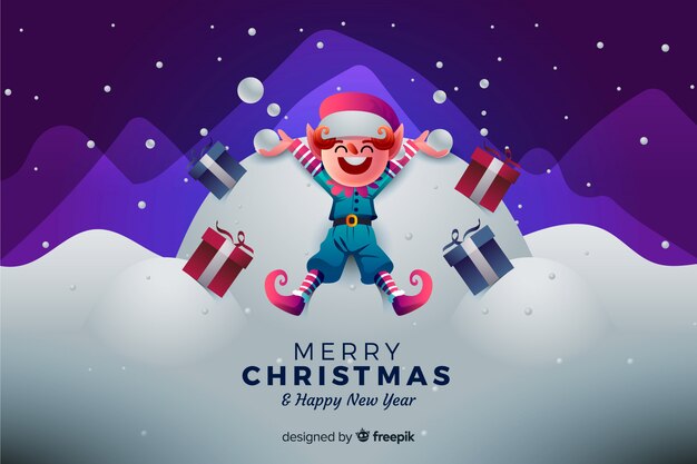 Fondo de navidad con elfo feliz
