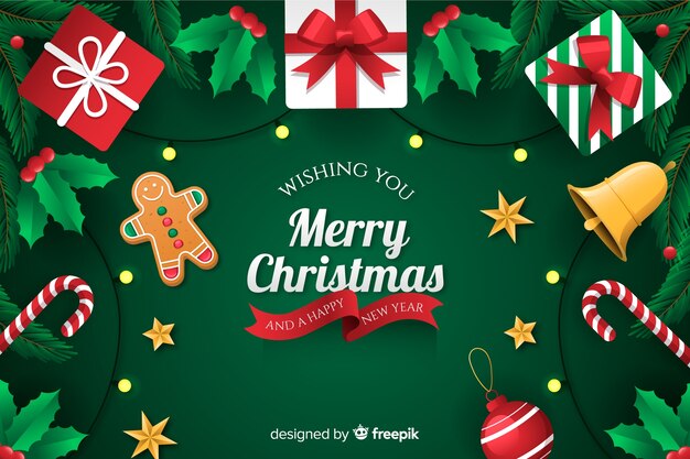Fondo de Navidad con estilo de diseño plano de regalos