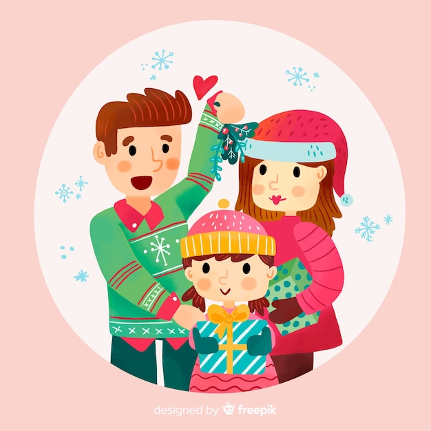 Vector gratuito fondo navidad familia adorable dibujada a mano