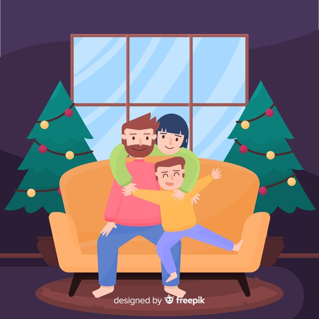 Fondo navidad familia en un sofá