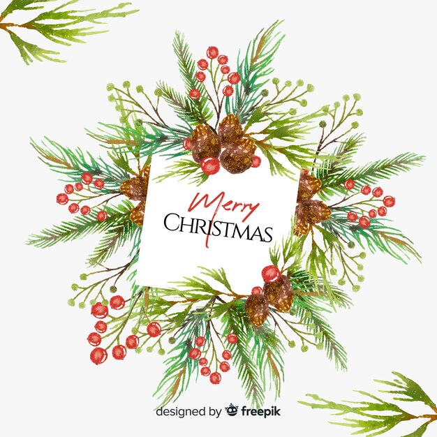 Fondo navidad hojas acuarela