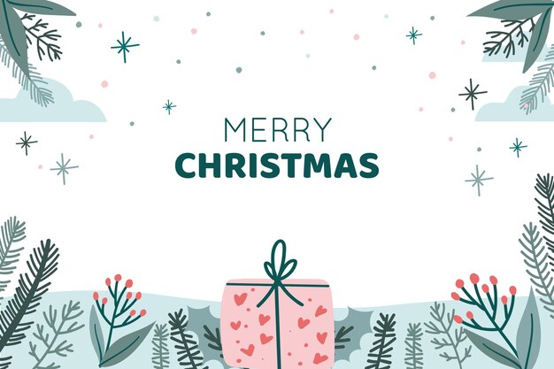 fondo de navidad con hojas, plantas y presente