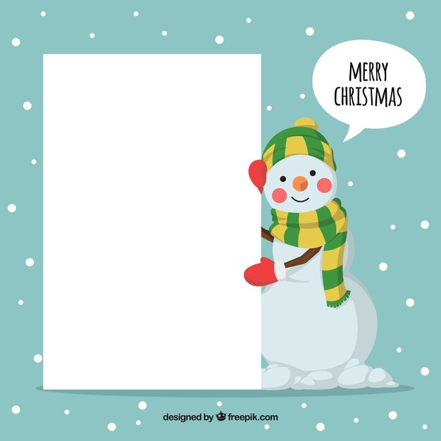 Fondo de navidad de muñeco de nieve con un cartel
