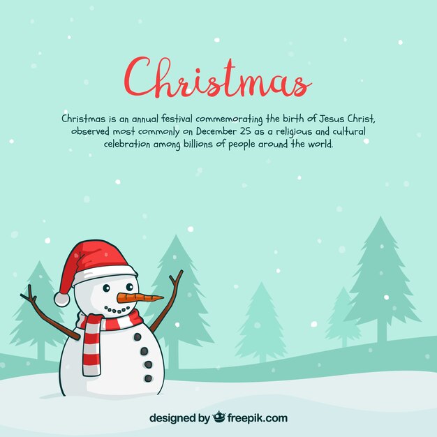 Fondo de navidad con muñeco de nieve feliz