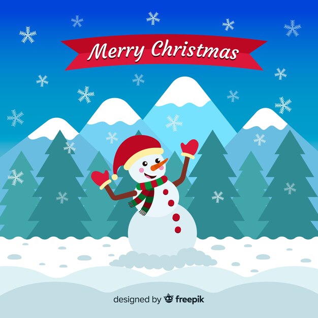 Fondo navidad muñeco de nieve plano