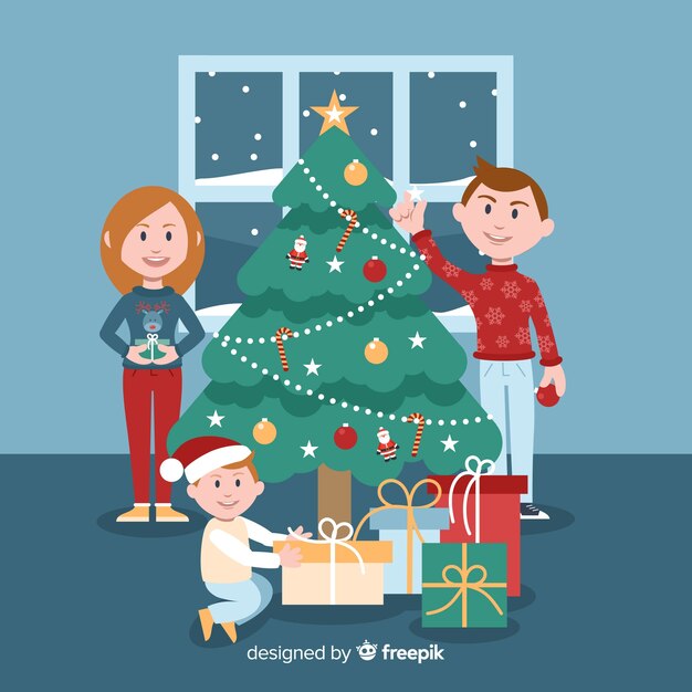 Fondo navidad niño abriendo regalos