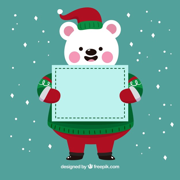 Fondo de navidad de oso con un cartel