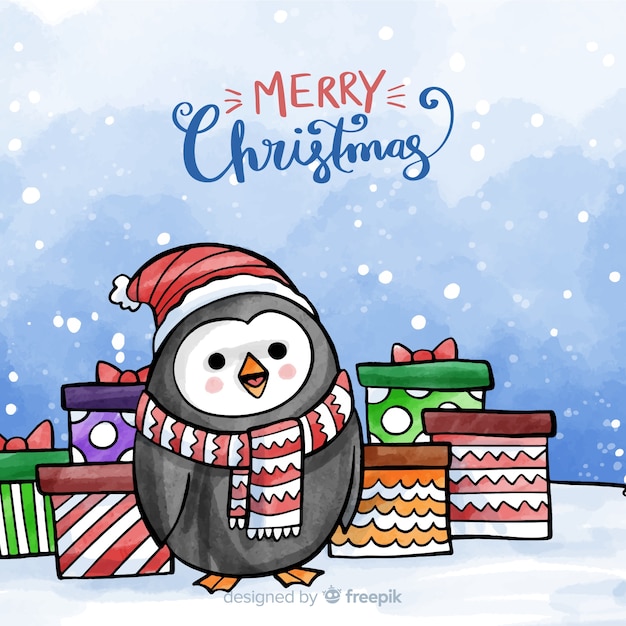 Fondo navidad pingüino acuarela