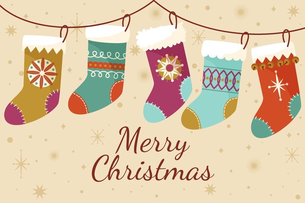 Fondo navidad plano dibujado a mano con calcetines