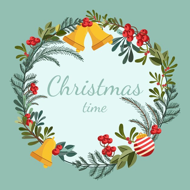 Fondo de navidad plano dibujado a mano con corona