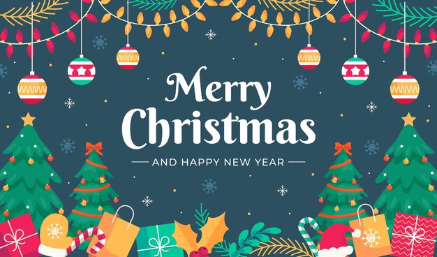 Fondo de navidad plano dibujado a mano