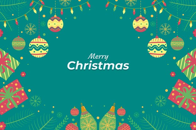 Fondo de navidad plano dibujado a mano