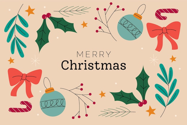 Fondo de navidad plano dibujado a mano