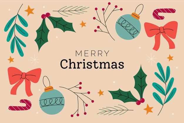 Fondo de navidad plano dibujado a mano